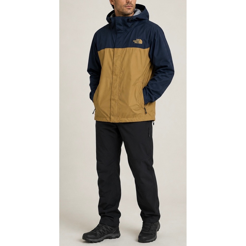 The North Face Mens venture Rain Jacket Blue Mustard Yellow Colorblock Hooded XL